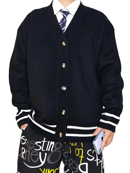 Men's Cardigan with Striped Trim