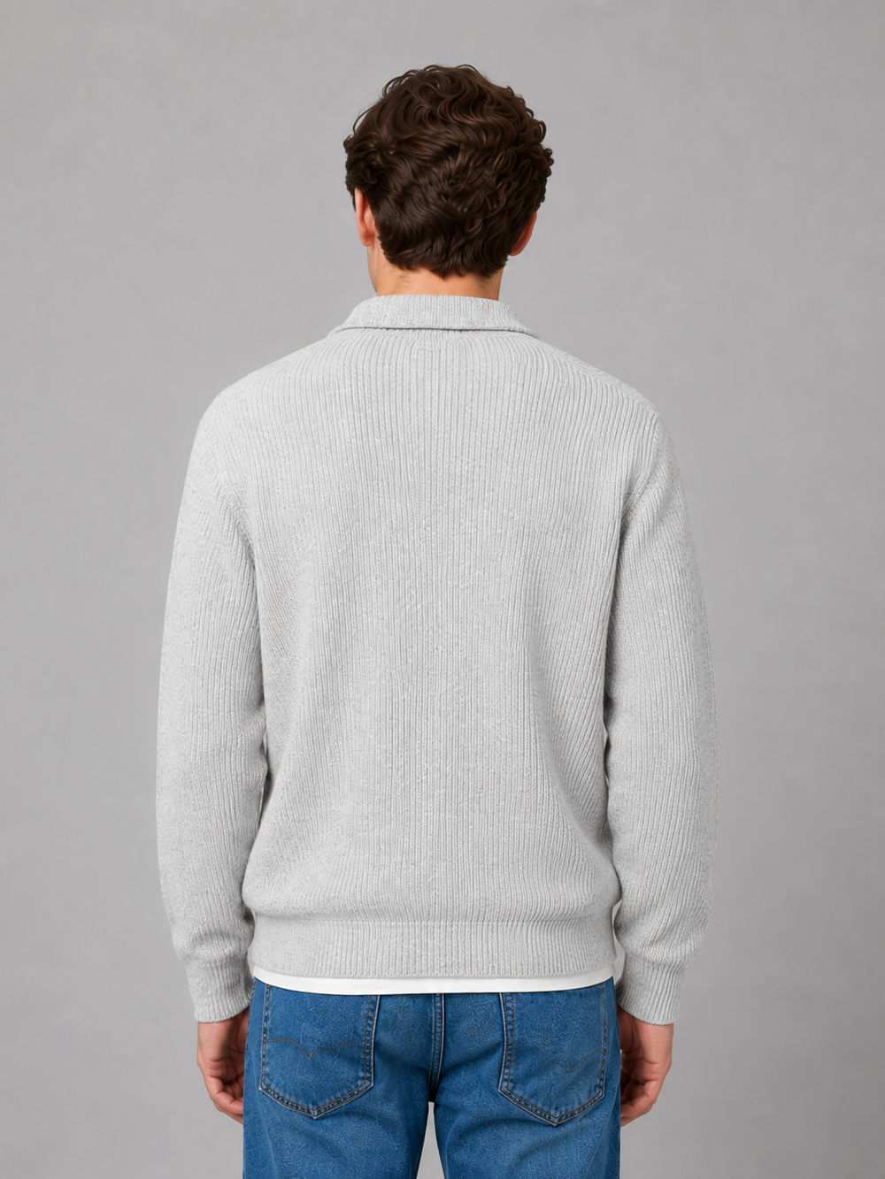 Polo Jumper Mens Knitted Button Collar Long Sleeve Ribbed Regular Fit - image 2