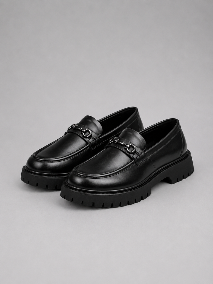 Chunky Loafers Mens Slip-On Lug Sole Metal Bit Leather-Look Round Toe Smart Casual - image 4