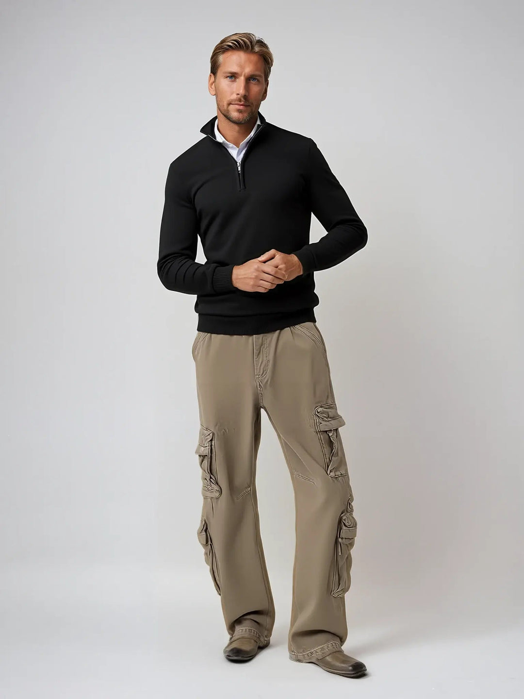 Half Zip Jumper Mens Fine Knit Stand Collar Long Sleeve Ribbed Cuffs Hem Regular Fit - image 2