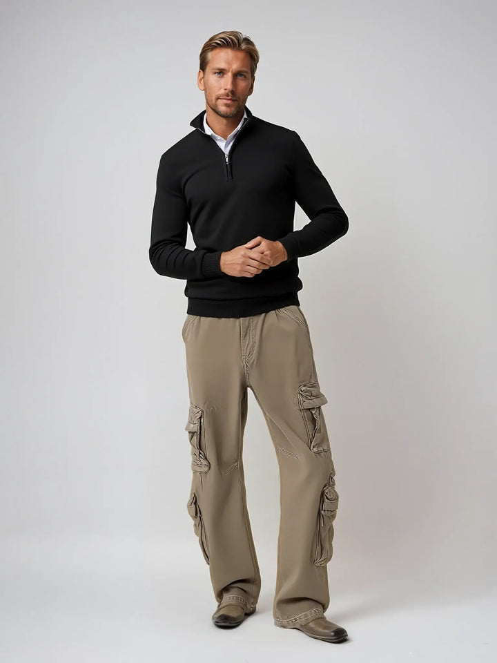 Half Zip Jumper Mens Fine Knit Stand Collar Long Sleeve Ribbed Cuffs Hem Regular Fit - image 2