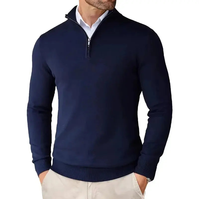 Half Zip Jumper Mens Fine Knit Stand Collar Long Sleeve Ribbed Cuffs Hem Regular Fit - image 4