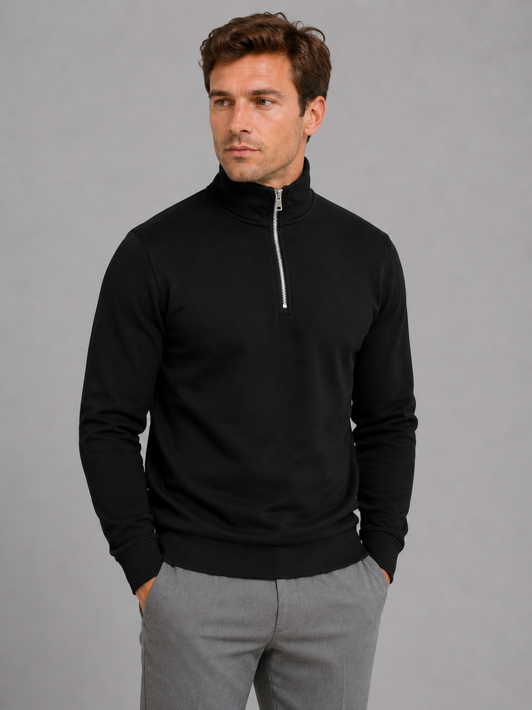 Half Zip Sweatshirt Mens High Neck Long Sleeve Ribbed Cuffs Relaxed Fit Pullover - image 3