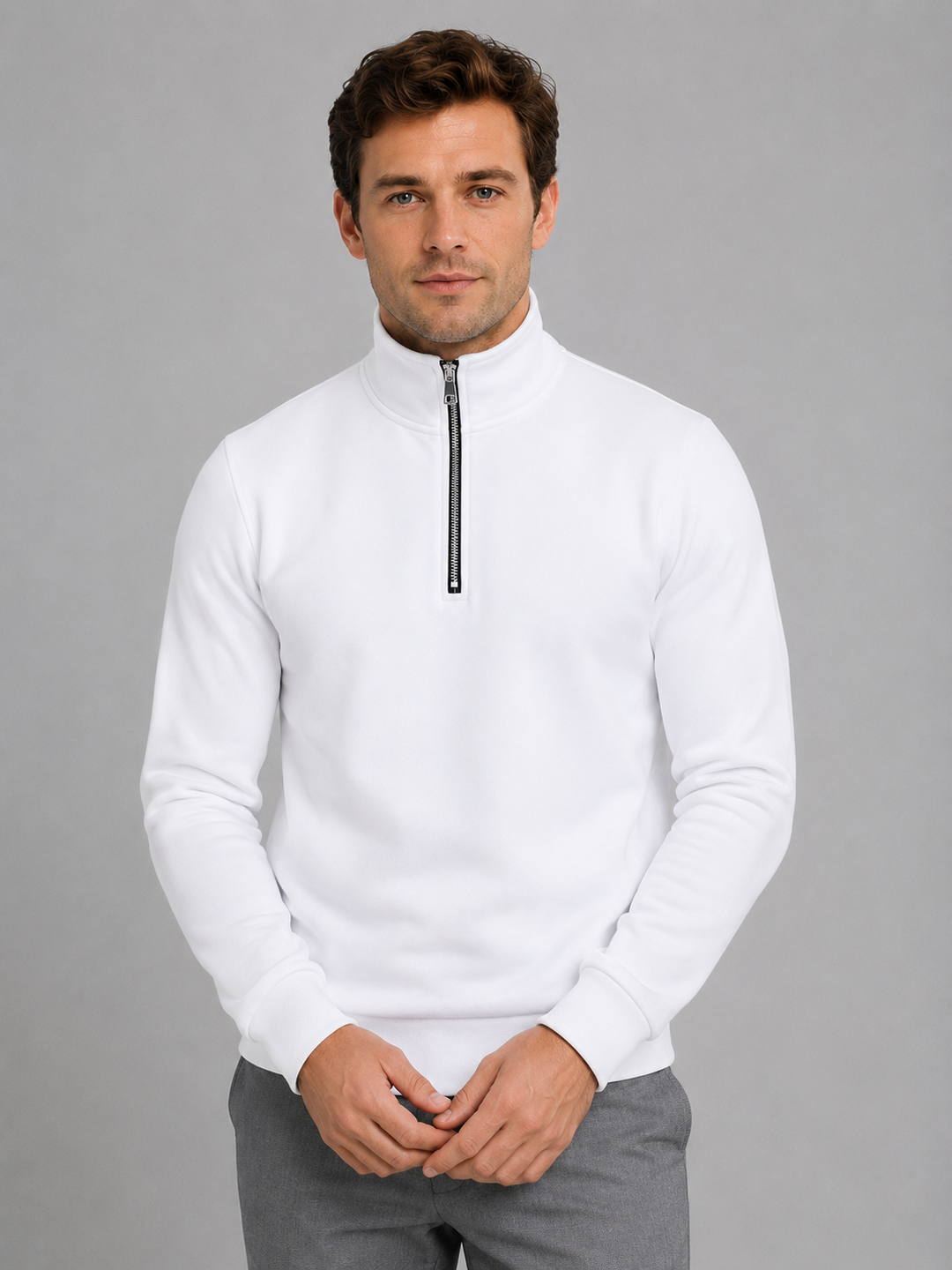 Half Zip Sweatshirt Mens High Neck Long Sleeve Ribbed Cuffs Relaxed Fit Pullover - image 7