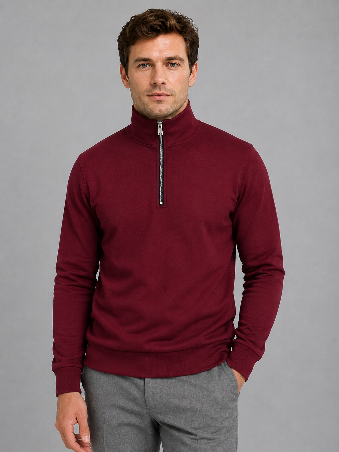 Half Zip Sweatshirt Mens High Neck Long Sleeve Ribbed Cuffs Relaxed Fit Pullover - image 8