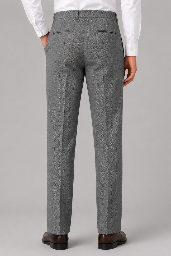 Pleated Trousers Mens Herringbone High Waisted Straight Leg Tailored Belt Loops - image 2