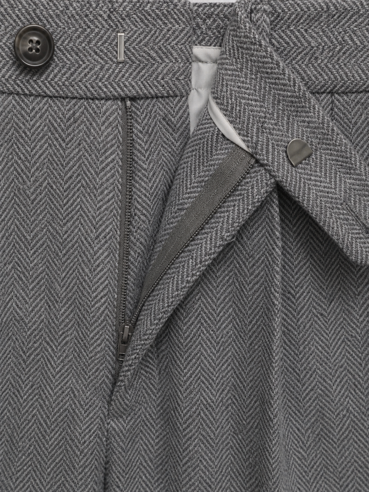 Pleated Trousers Mens Herringbone High Waisted Straight Leg Tailored Belt Loops - image 4