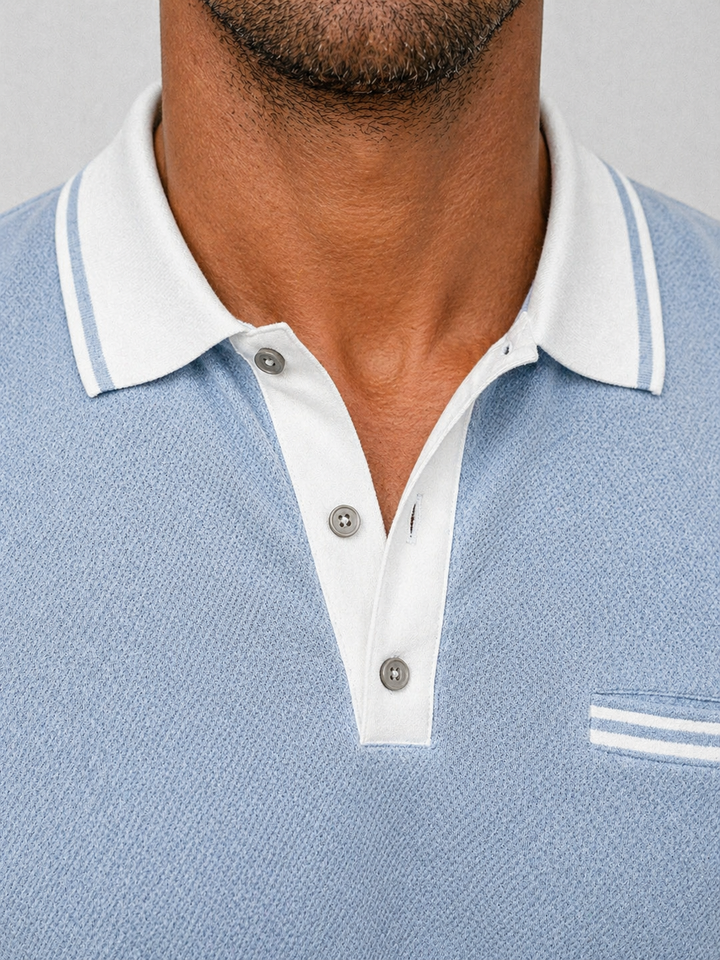 Long Sleeve Polo Shirt Mens Knitted Contrast Collar Tipped Cuffs Smart Casual - image 3