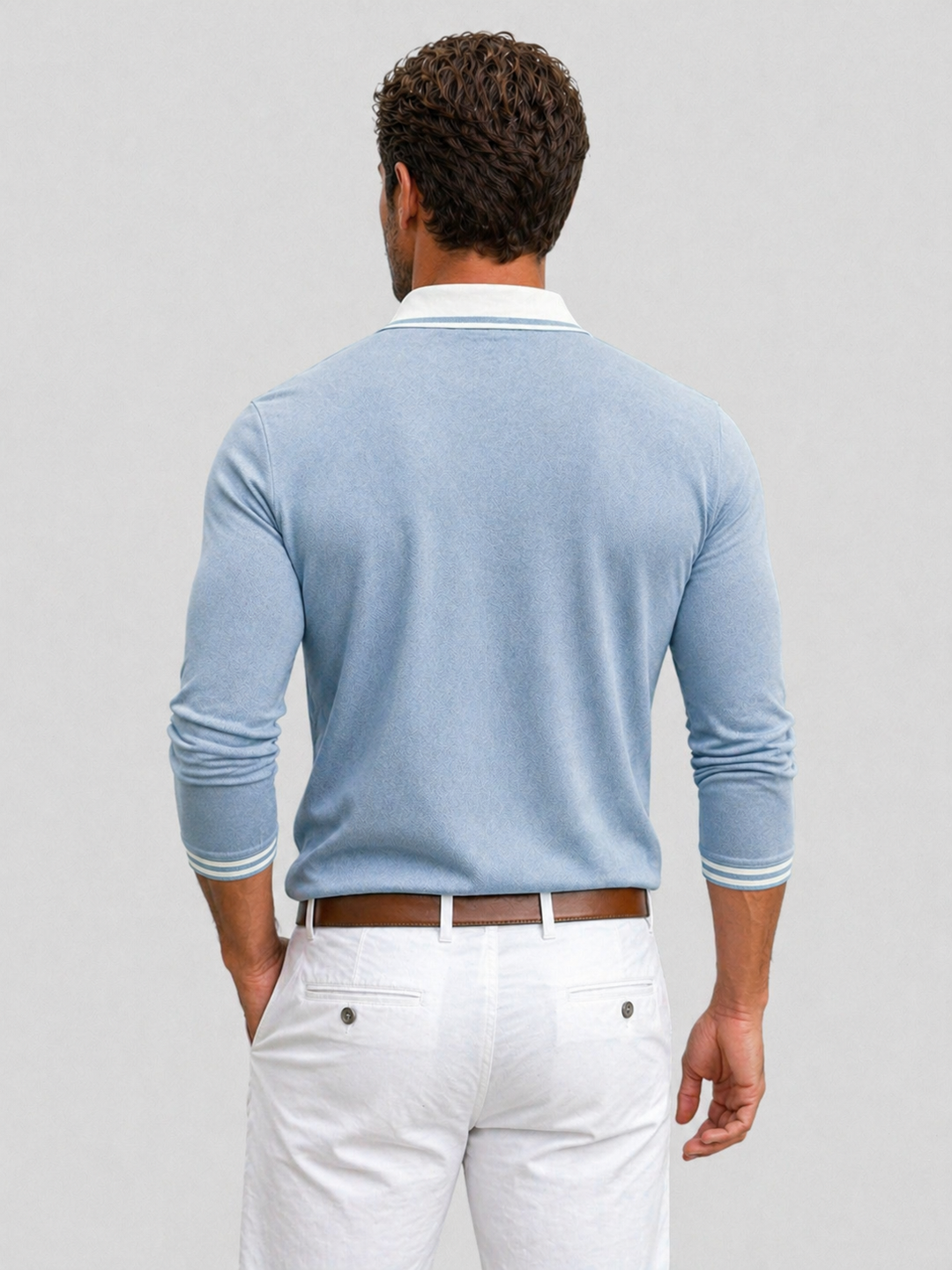 Long Sleeve Polo Shirt Mens Knitted Contrast Collar Tipped Cuffs Smart Casual - image 2