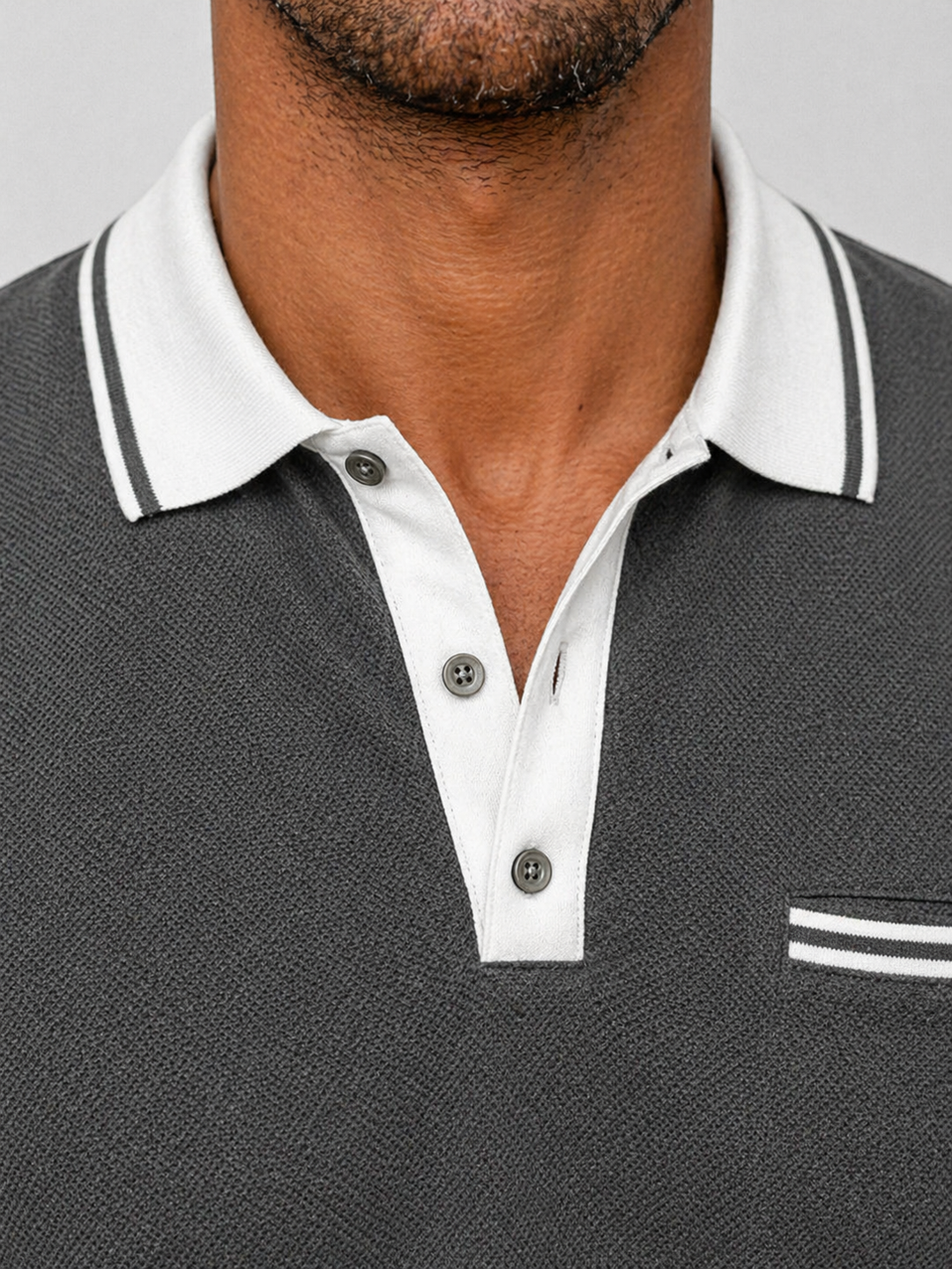 Long Sleeve Polo Shirt Mens Knitted Contrast Collar Tipped Cuffs Smart Casual - image 6