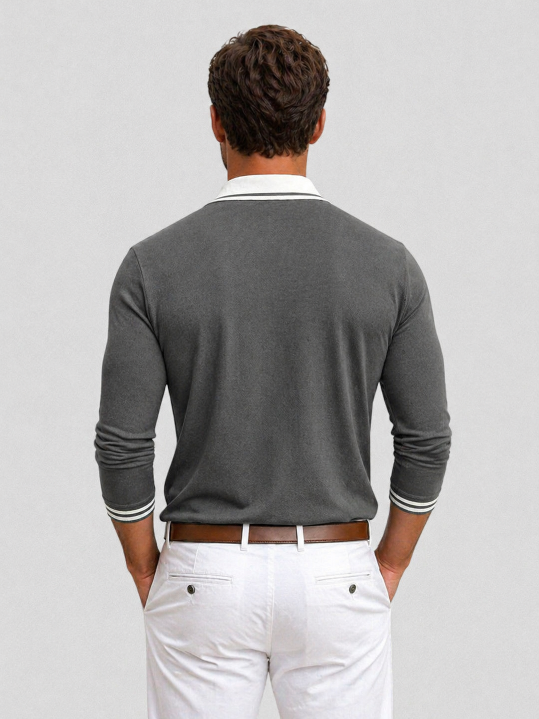 Long Sleeve Polo Shirt Mens Knitted Contrast Collar Tipped Cuffs Smart Casual - image 5