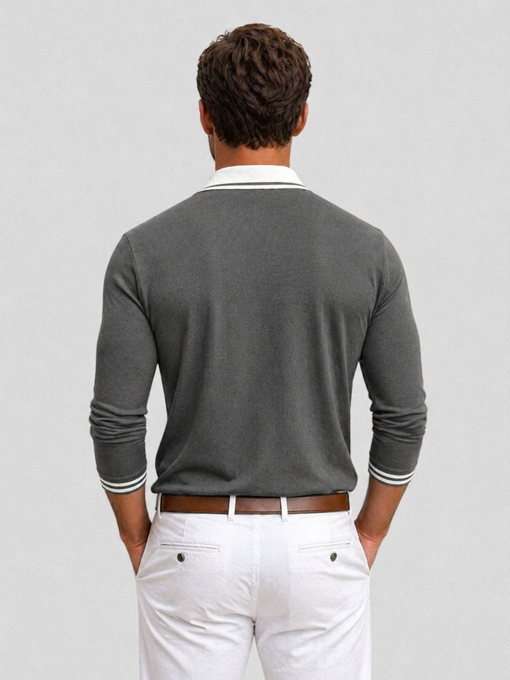 Long Sleeve Polo Shirt Mens Knitted Contrast Collar Tipped Cuffs Smart Casual - image 5