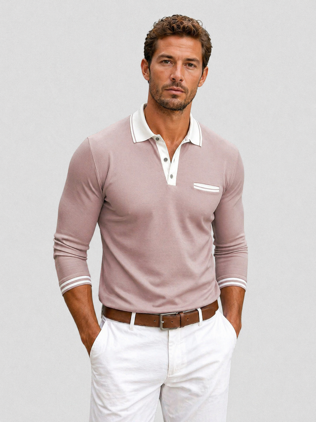 Long Sleeve Polo Shirt Mens Knitted Contrast Collar Tipped Cuffs Smart Casual - image 7