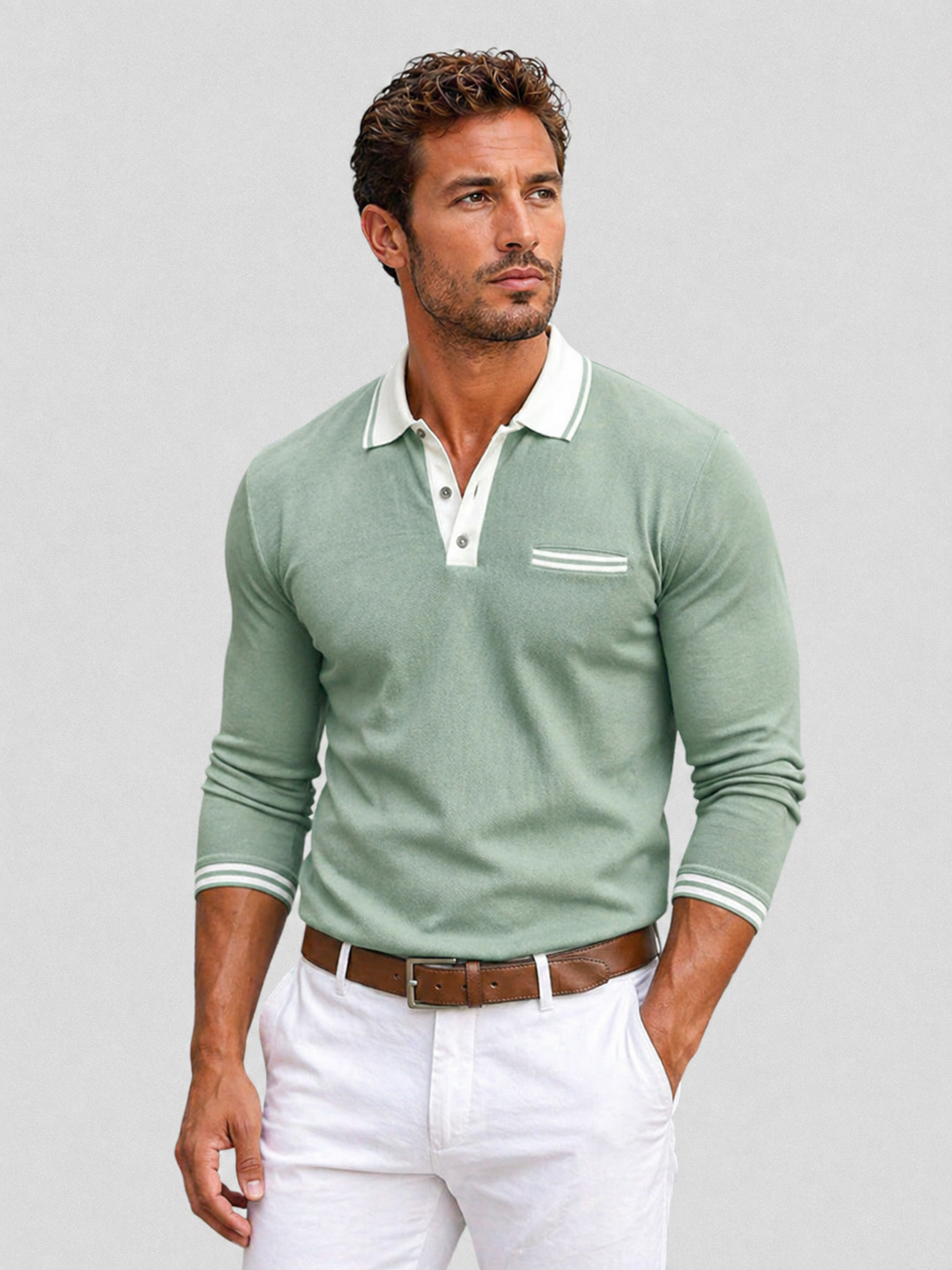 Long Sleeve Polo Shirt Mens Knitted Contrast Collar Tipped Cuffs Smart Casual - image 8