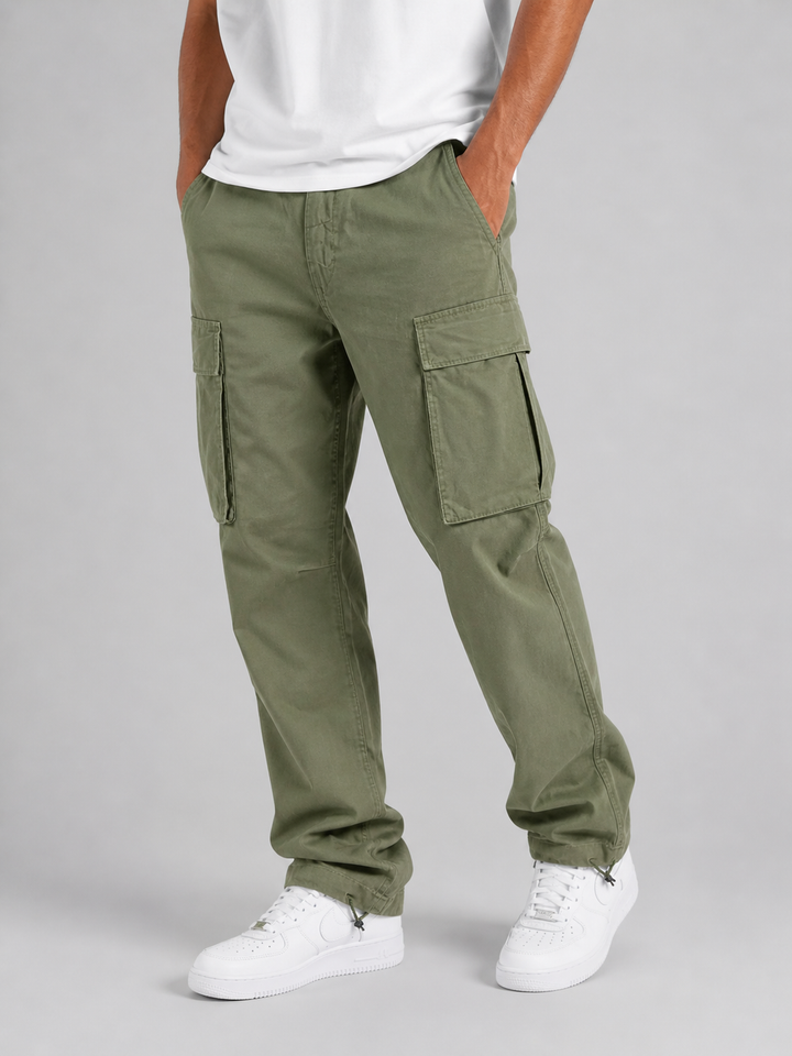 Cargo Trousers Mens Relaxed Fit Straight Leg Multi Pocket Cotton Blend Utility - image 1