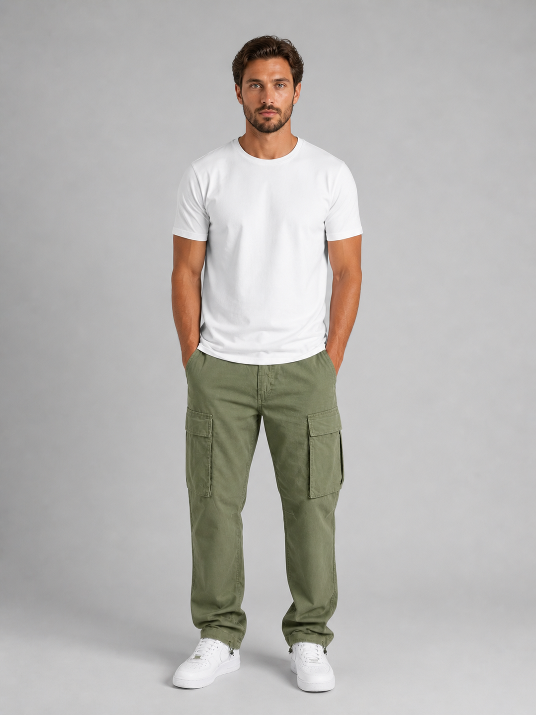 Cargo Trousers Mens Relaxed Fit Straight Leg Multi Pocket Cotton Blend Utility - image 2