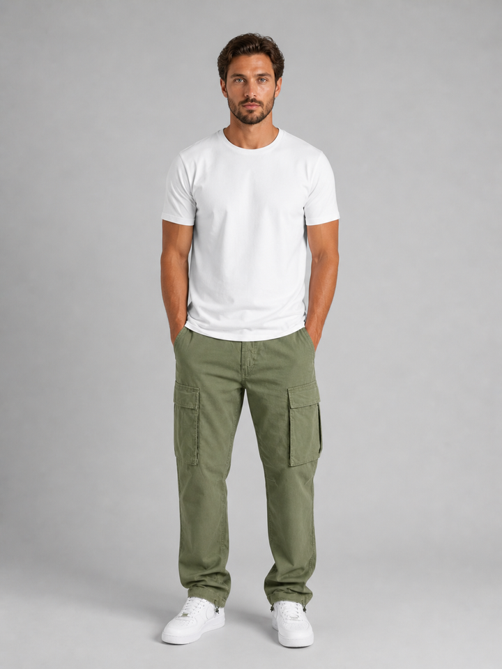 Cargo Trousers Mens Relaxed Fit Straight Leg Multi Pocket Cotton Blend Utility - image 2