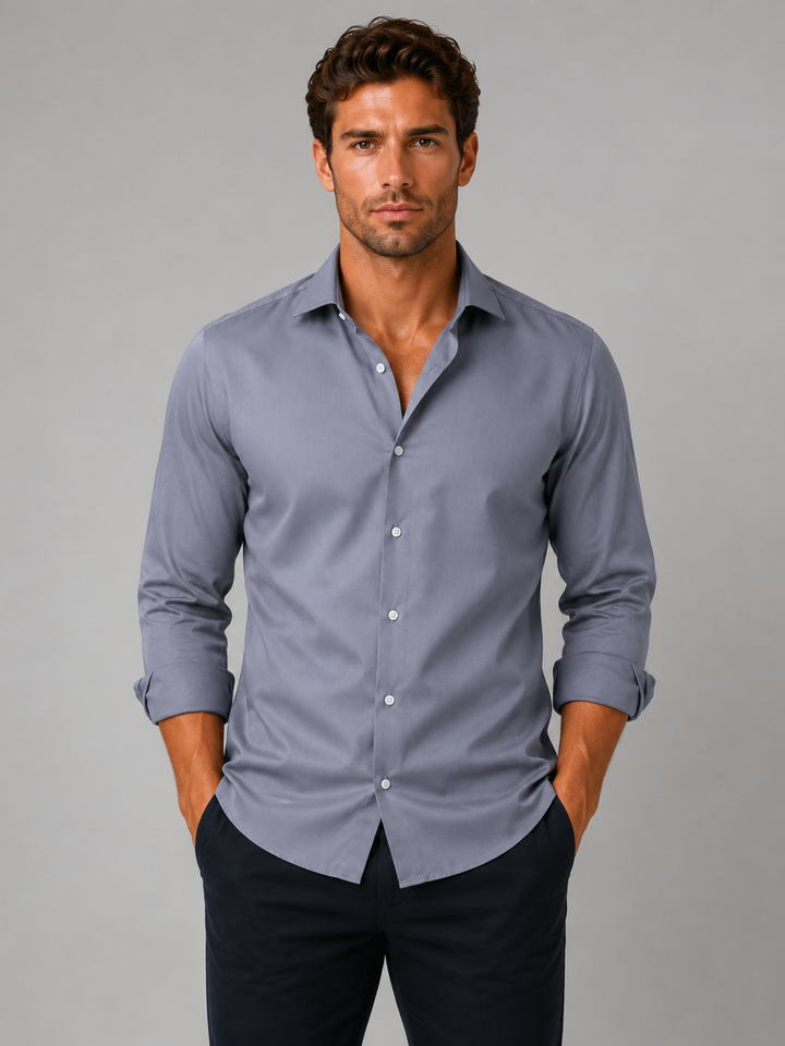 Formal Shirt Mens Slim Fit Stretch Long Sleeve Button Up Business Office - image 1
