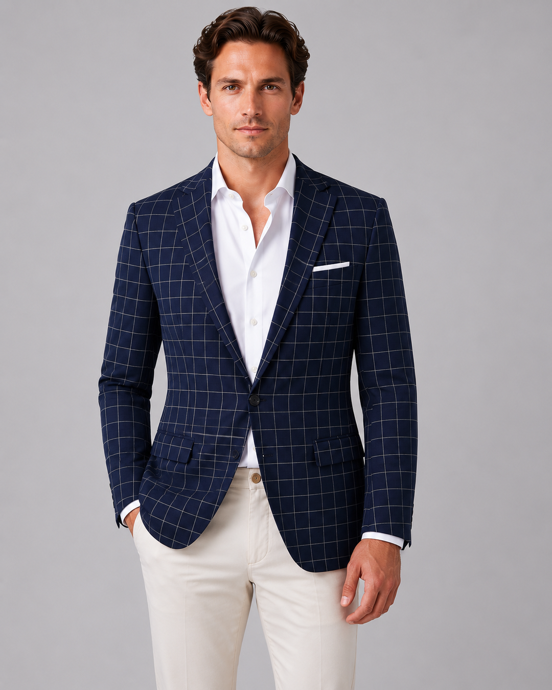Blazer Mens Windowpane Check Single Button Notch Lapel Tailored Fit Lined - image 1