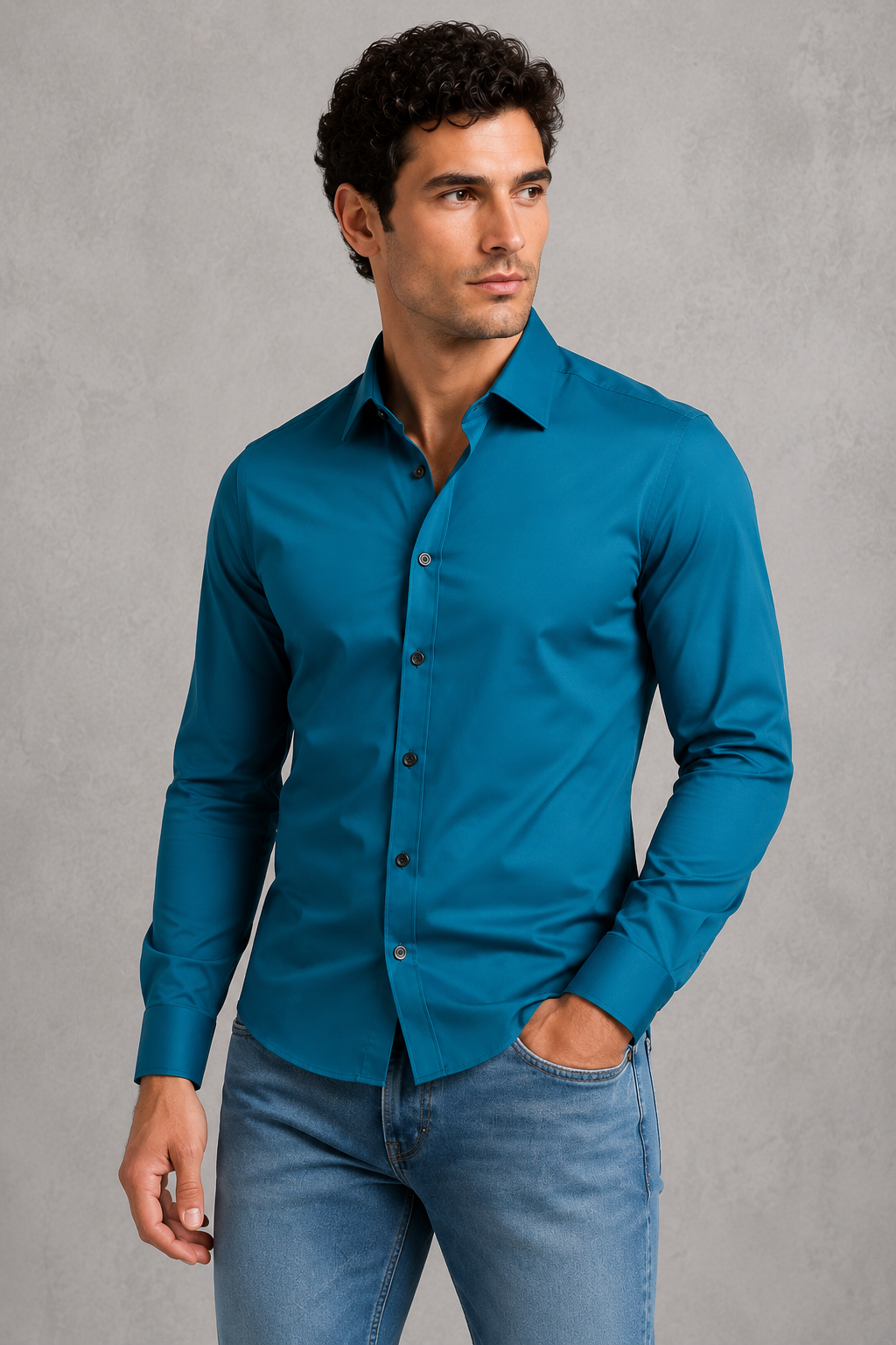 Formal Shirt Mens Long Sleeve Slim Fit Point Collar Button Front Easy Care Office - image 13
