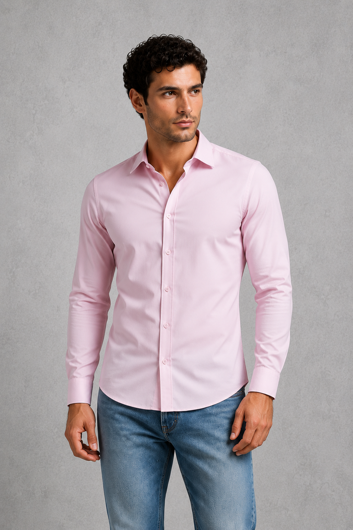 Formal Shirt Mens Long Sleeve Slim Fit Point Collar Button Front Easy Care Office - image 17