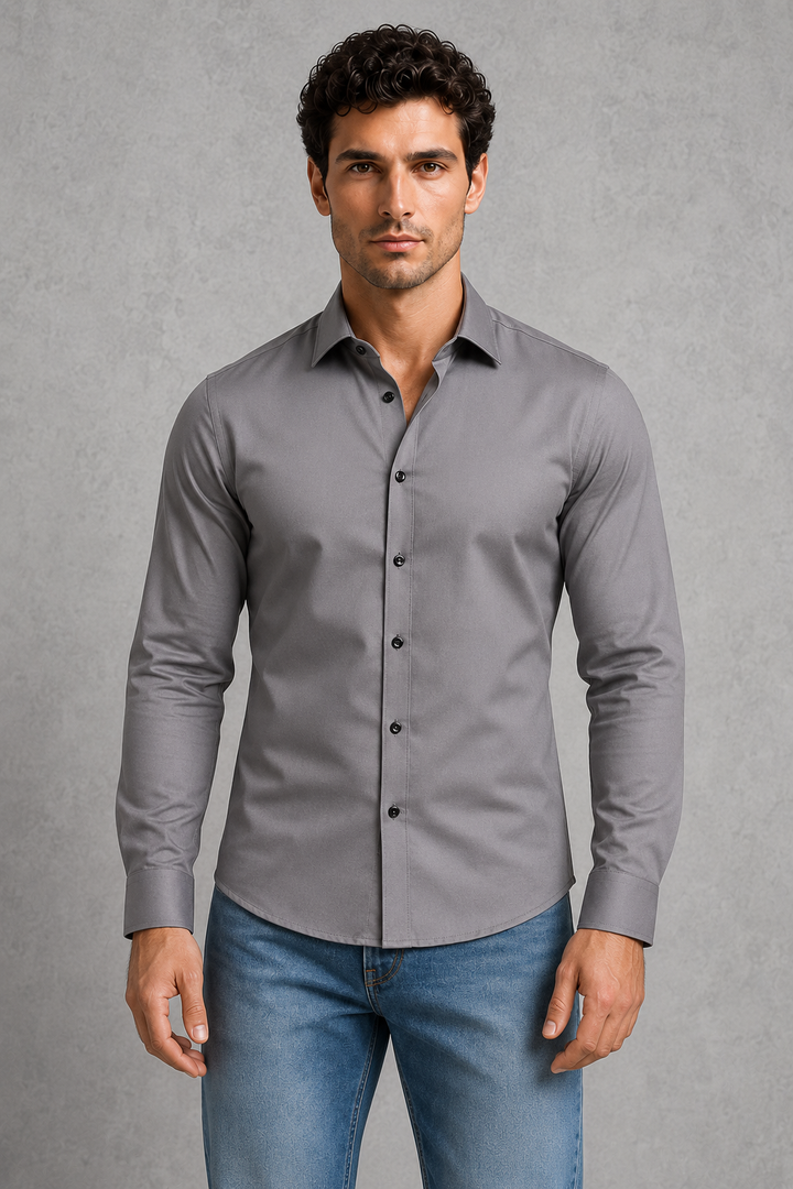 Formal Shirt Mens Long Sleeve Slim Fit Point Collar Button Front Easy Care Office - image 19