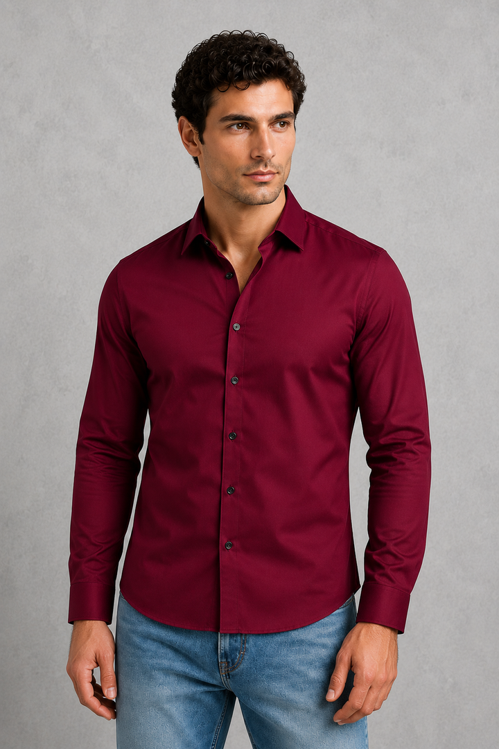 Formal Shirt Mens Long Sleeve Slim Fit Point Collar Button Front Easy Care Office - image 21