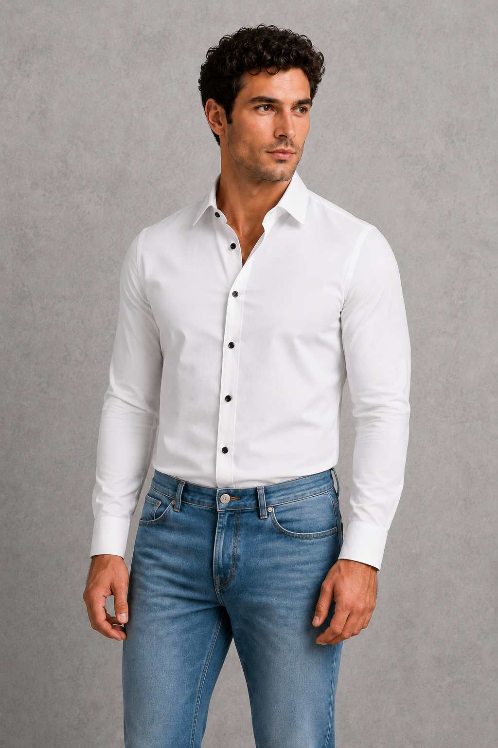 Formal Shirt Mens Long Sleeve Slim Fit Point Collar Button Front Easy Care Office - image 1