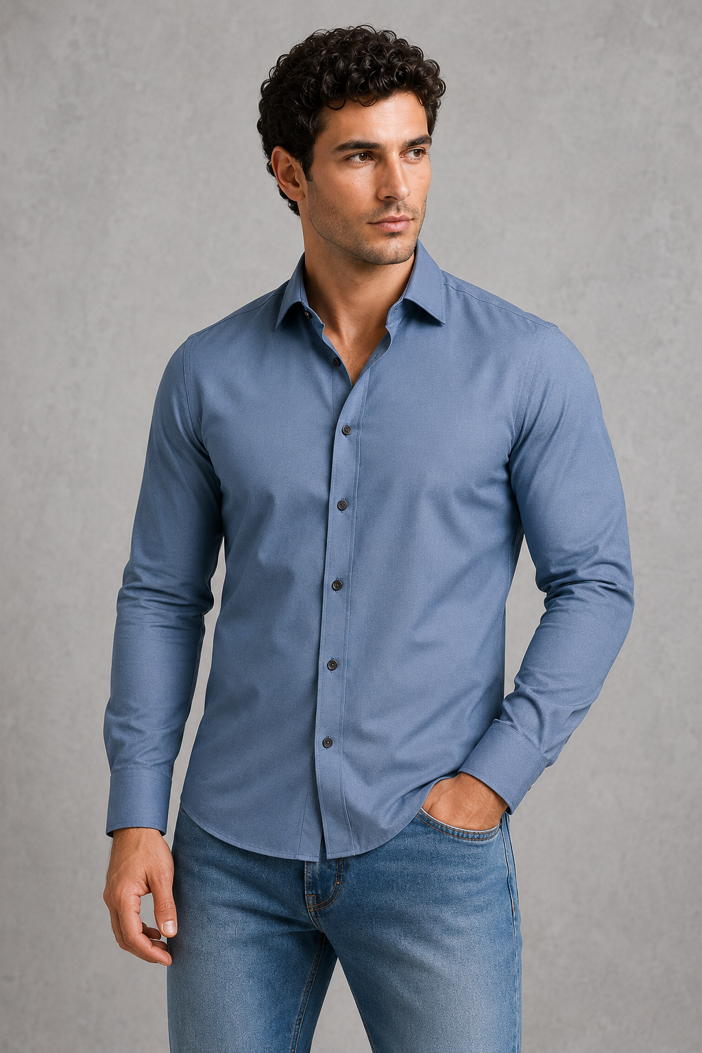 Formal Shirt Mens Long Sleeve Slim Fit Point Collar Button Front Easy Care Office - image 5