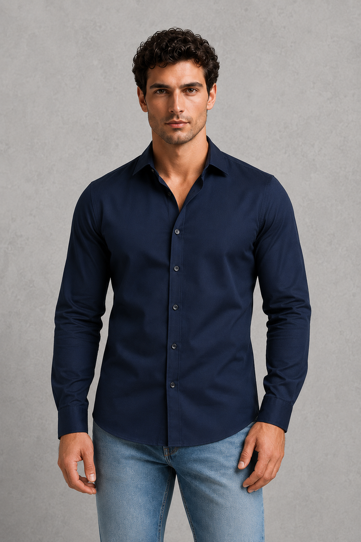 Formal Shirt Mens Long Sleeve Slim Fit Point Collar Button Front Easy Care Office - image 7