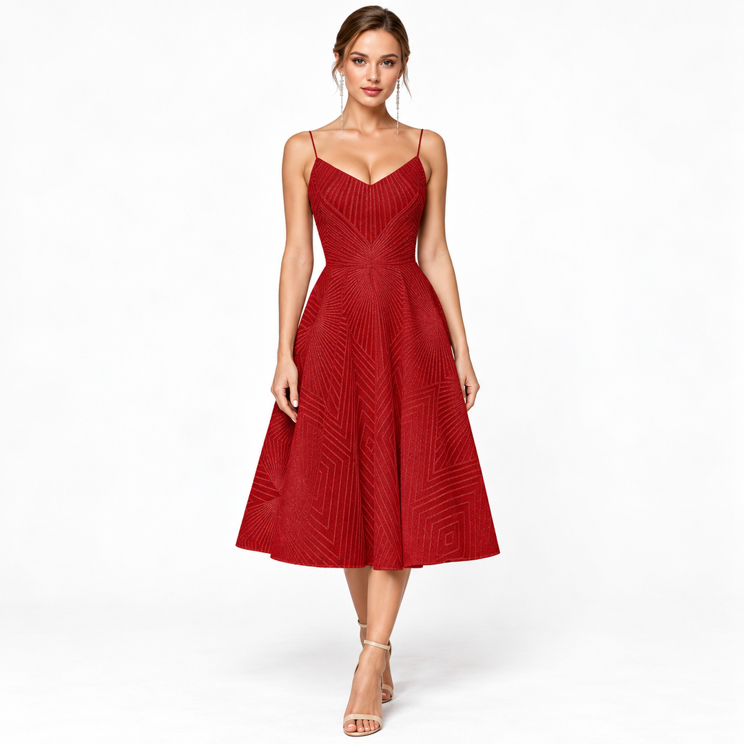 Cocktail Dress Womens Textured Open Back Spaghetti Strap Wedding Guest - image 1