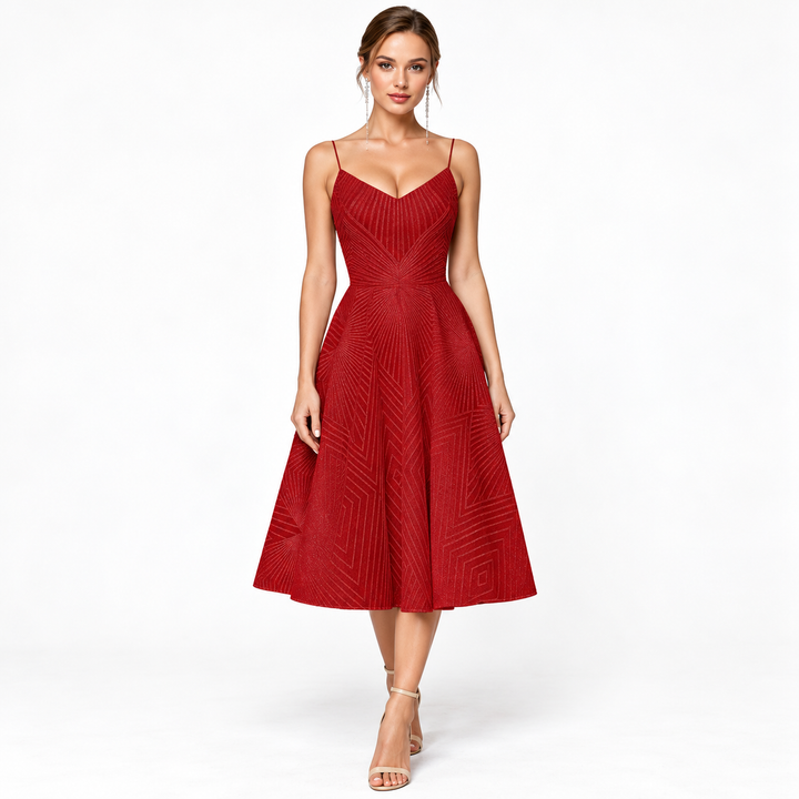 Cocktail Dress Womens Textured Open Back Spaghetti Strap Wedding Guest - image 1