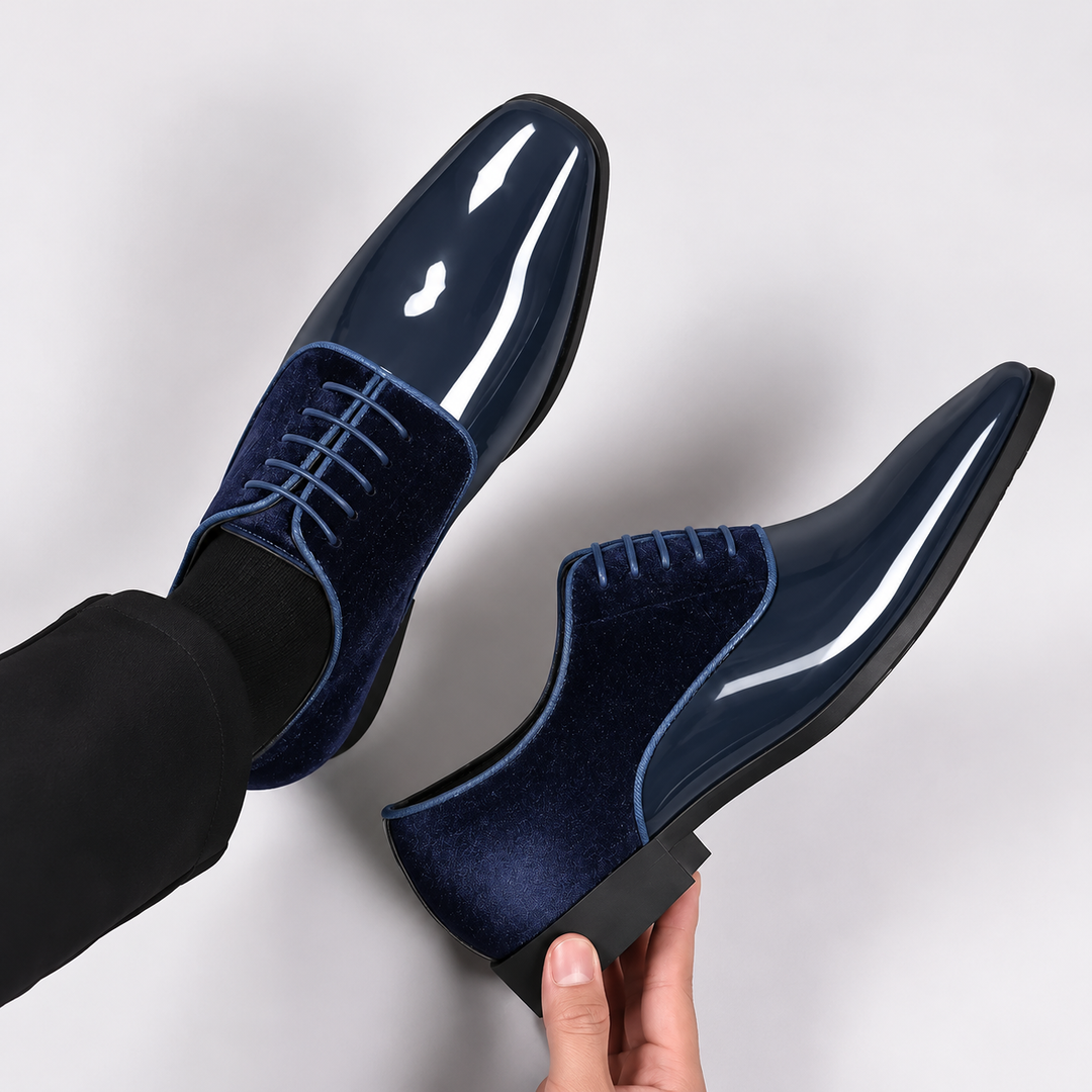 Patent Look Dress Shoes Mens Velvet Effect Quarters Lace Up Formal Wedding Tuxedo - image 6
