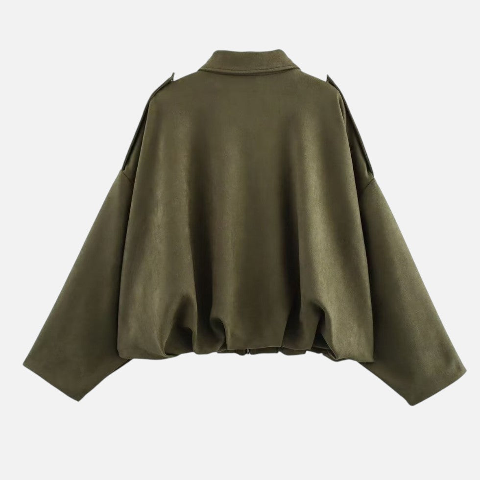 Faux Suede Jacket Womens Cropped Oversized Zip Front Collared - image 2