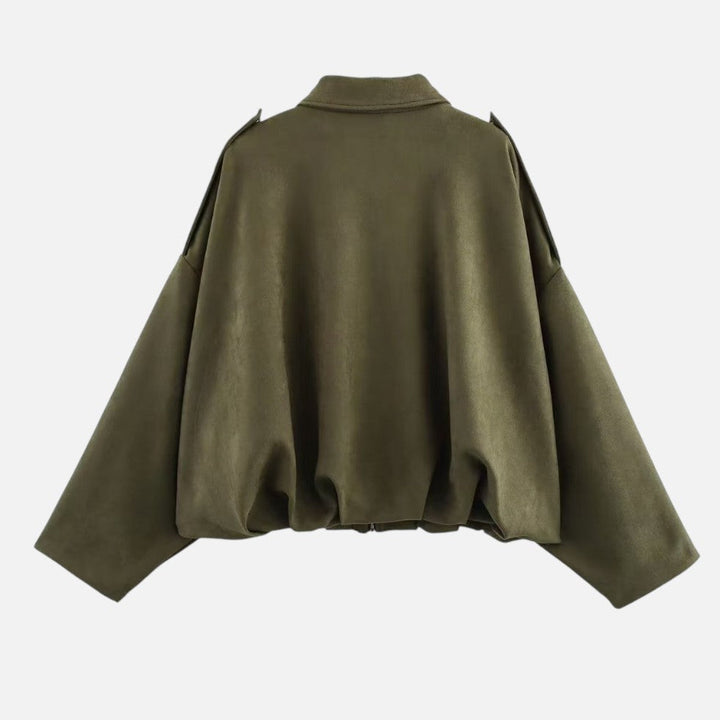 Faux Suede Jacket Womens Cropped Oversized Zip Front Collared - image 2