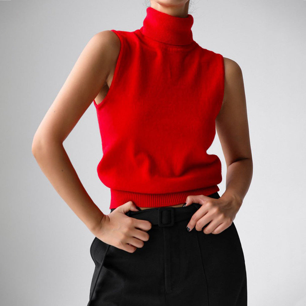Knit Top Womens Sleeveless Mock Neck Slim Fit