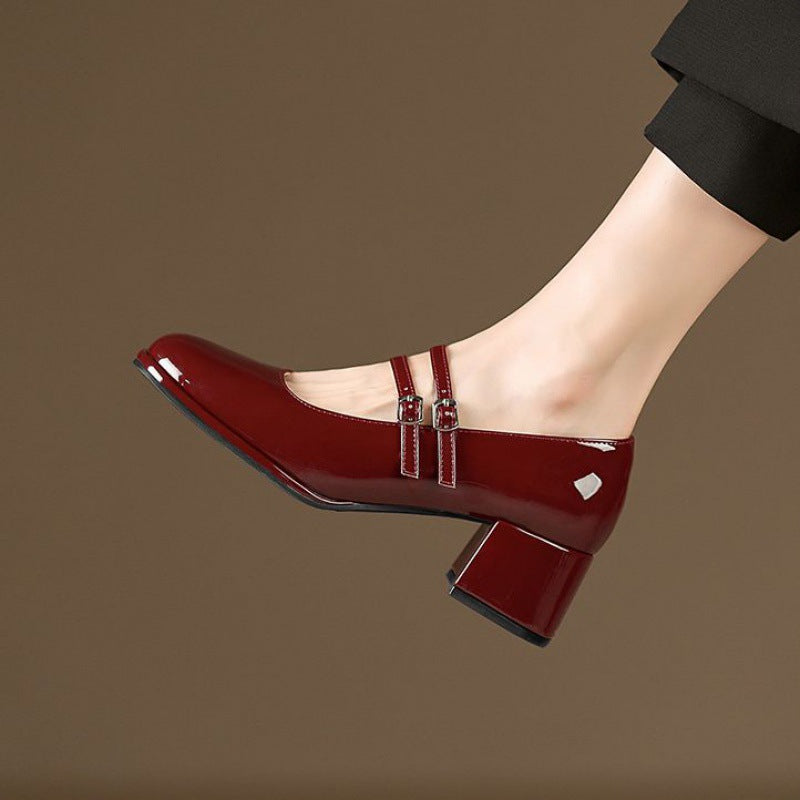 Mary Jane Heels Womens Block Heel Double Buckle Strap Patent Square Toe - image 3