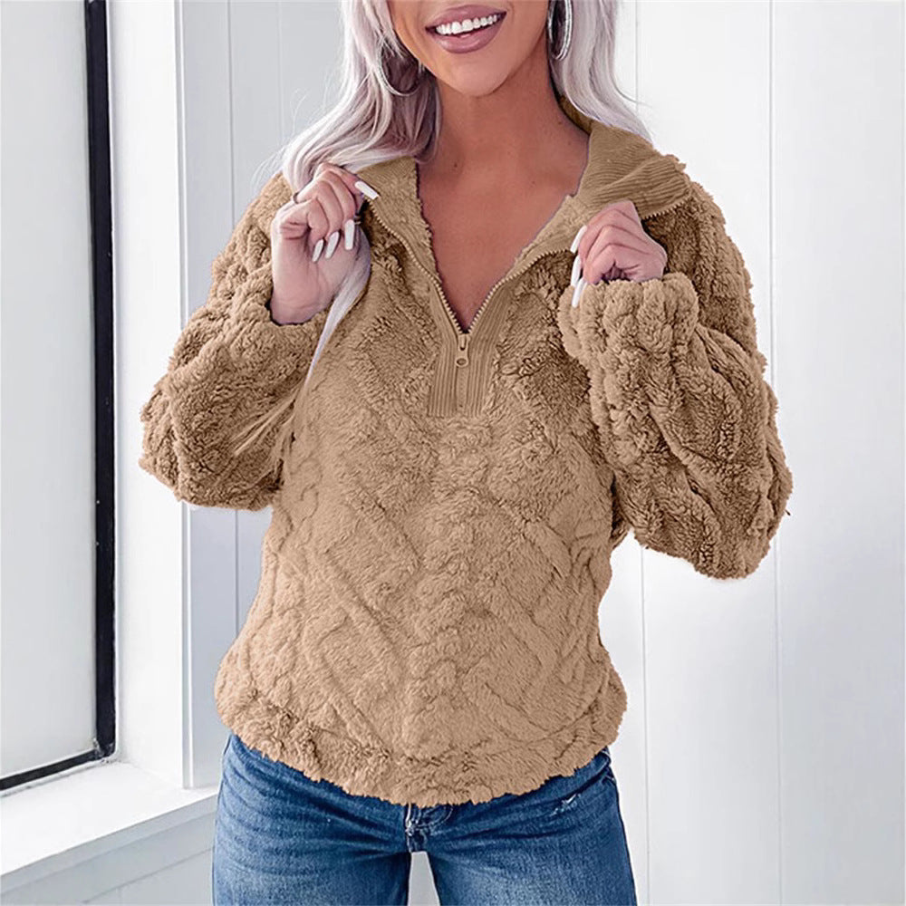 Half Zip Fleece Jumper Womens Textured Pullover Collar Relaxed - image 6