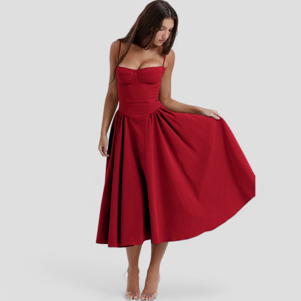 Corset Midi Dress Womens Fit and Flare Adjustable Straps Occasion - image 4