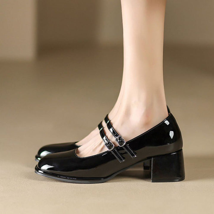 Mary Jane Heels Womens Block Heel Double Buckle Strap Patent Square Toe - image 5