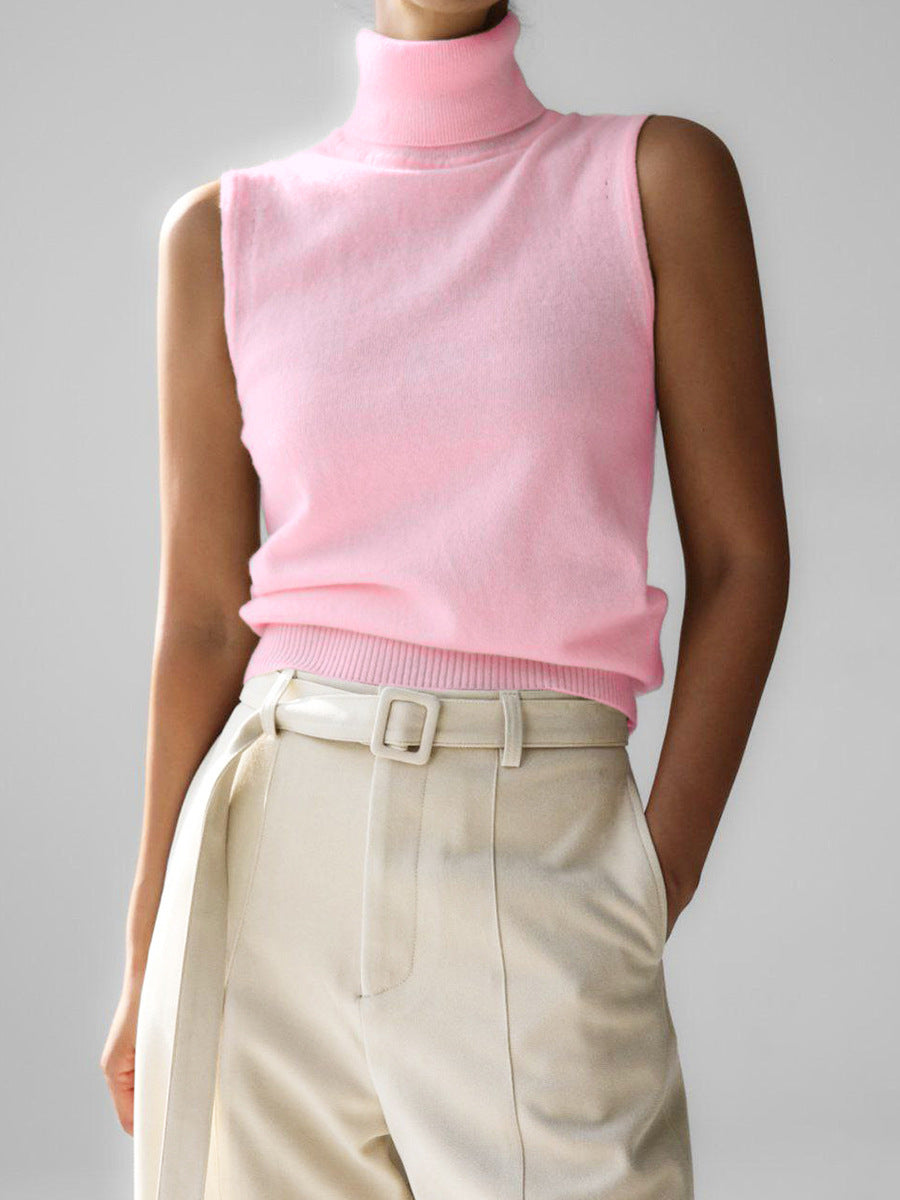 Knit Top Womens Sleeveless Mock Neck Slim Fit