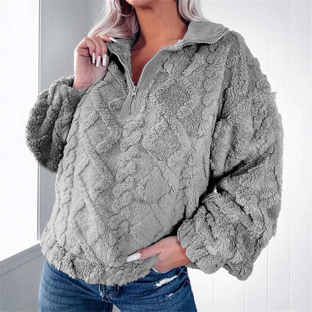Half Zip Fleece Jumper Womens Textured Pullover Collar Relaxed - image 4