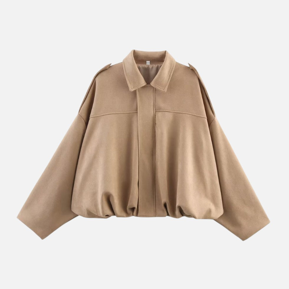 Faux Suede Jacket Womens Cropped Oversized Zip Front Collared - image 7