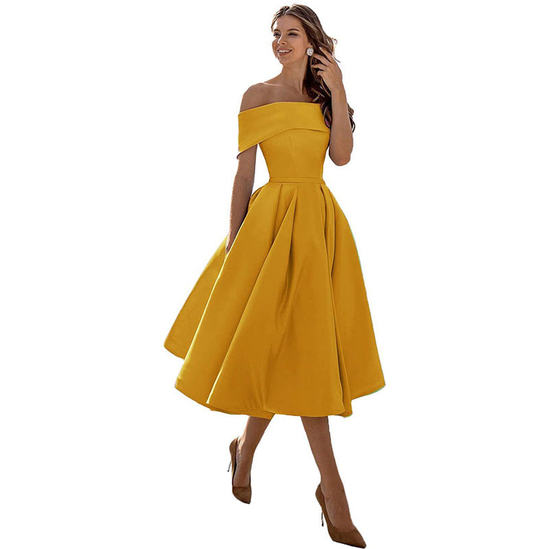 Off The Shoulder Dress Womens Bardot Satin Midi Pleated Skater Wedding Guest Party - image 15