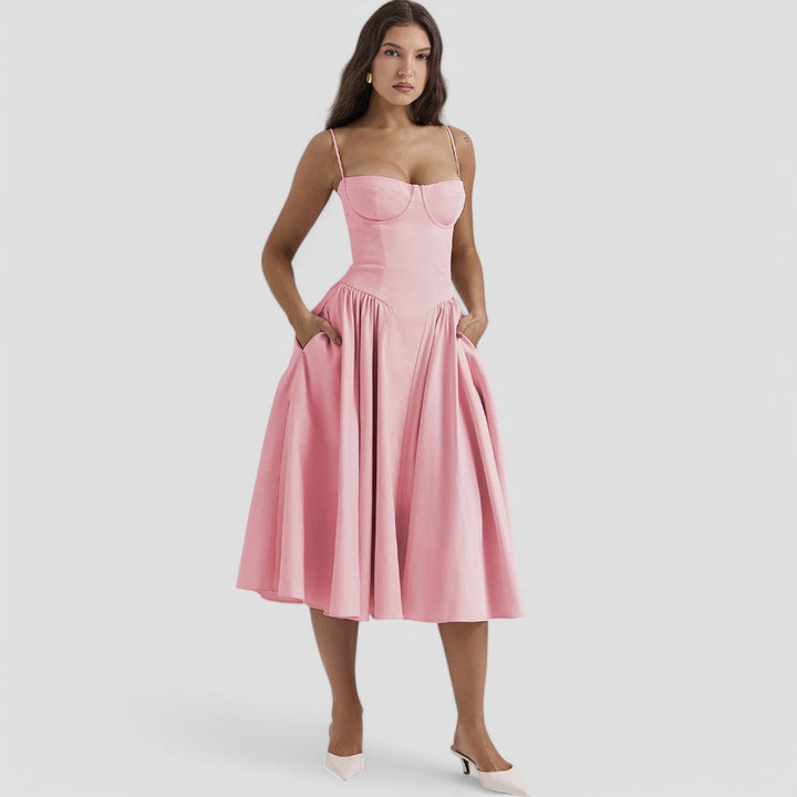 Corset Midi Dress Womens Fit and Flare Adjustable Straps Occasion - image 3