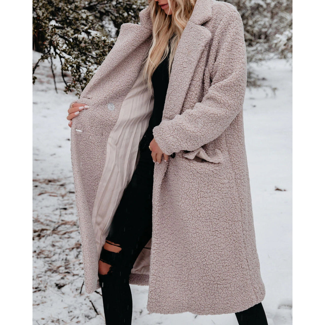 Teddy Coat Womens Long Fleece Button Front Notch Lapel Pockets - image 8