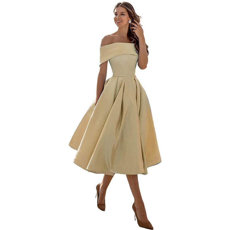 Off The Shoulder Dress Womens Bardot Satin Midi Pleated Skater Wedding Guest Party - image 6