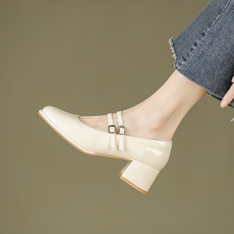 Mary Jane Heels Womens Block Heel Double Buckle Strap Patent Square Toe - image 4