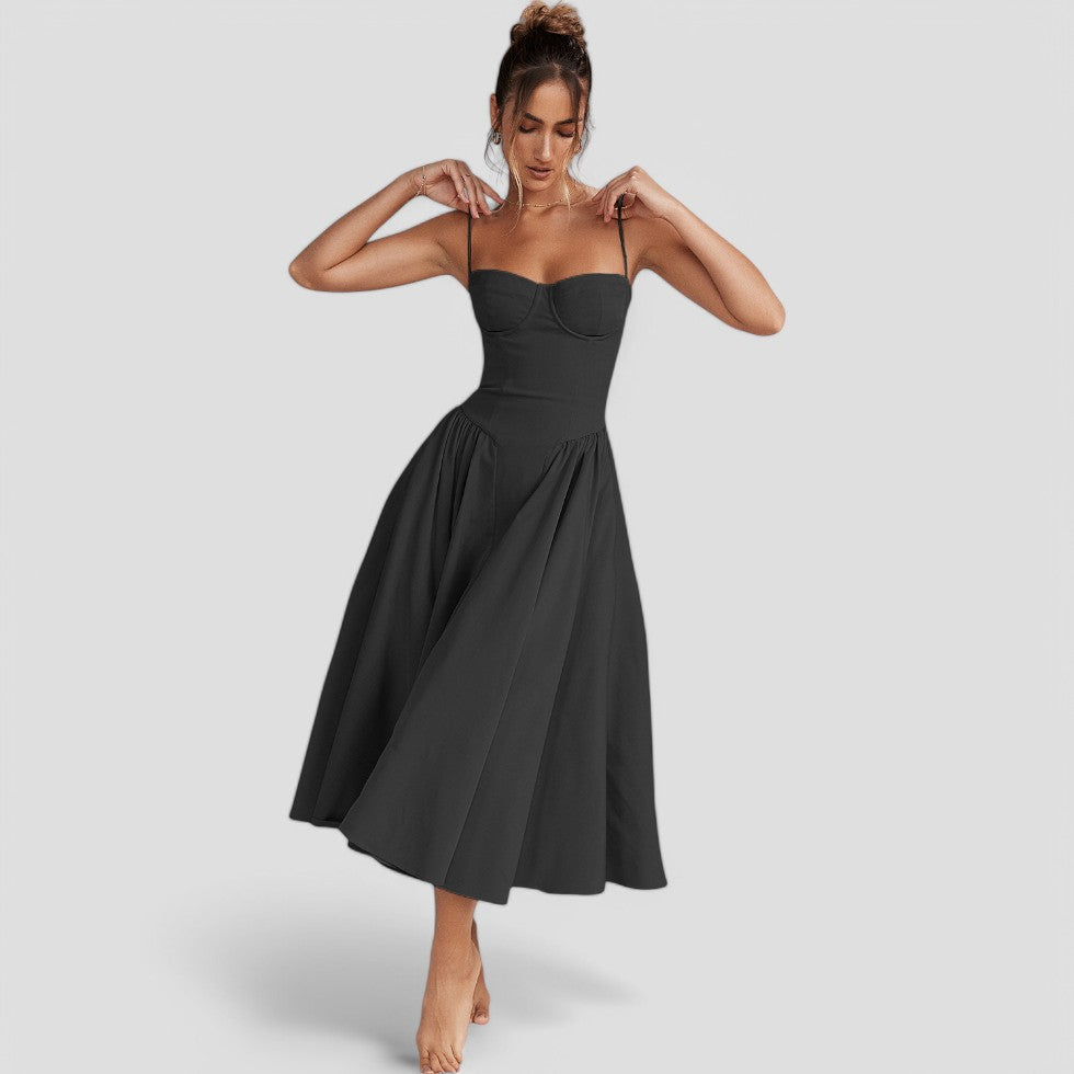 Corset Midi Dress Womens Fit and Flare Adjustable Straps Occasion - image 1