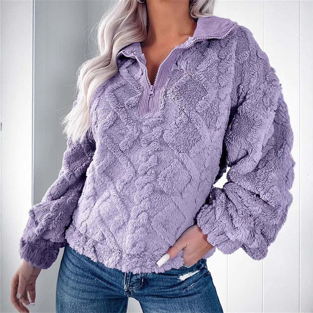 Half Zip Fleece Jumper Womens Textured Pullover Collar Relaxed - image 8